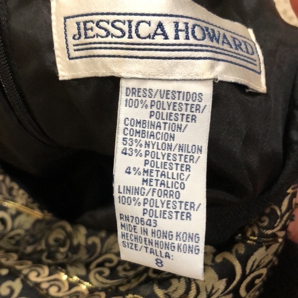 Jessica Howard Formal Dress Size 8 Black Gold Beaded Damask Scrollwork Brocade - Picture 8 of 10